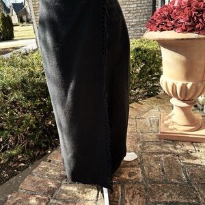 LizWear Elegant Black Wool Wrap Skirt with Fringe Accent